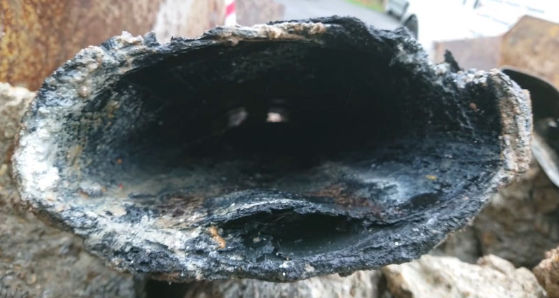 A deformed pitch fibre pipe from a property in Croydon, South London