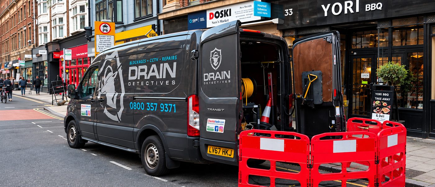 Drain Detectives van attending a drainage job in London